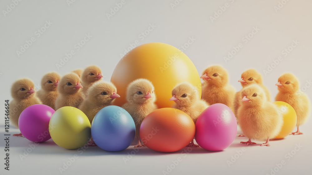 Baby Chicks with Colorful Easter Eggs Baby Chicks with Colorful Easter Eggs