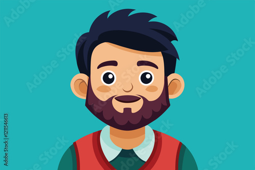 A friendly young man with a beard smiles warmly while wearing a stylish sweater Insert block Customizable Cartoon Illustration