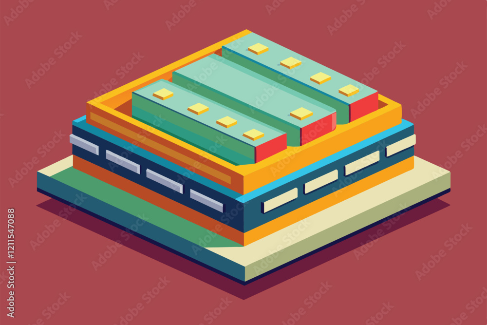 A detailed illustration featuring layered blocks in vibrant colors and complex geometric shapes Insert block Customizable Semi Flat Illustration A detailed illustration featuring layered blocks in vibrant colors and complex geometric shapes Insert block Customizable Semi Flat Illustration