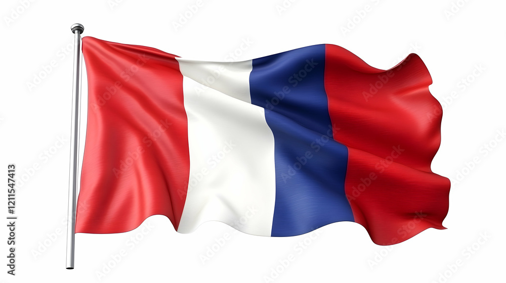 Peruvian flag waving on a flagpole against a white background. Perfect for patriotic websites, presentations, or social media Peruvian flag waving on a flagpole against a white background. Perfect for patriotic websites, presentations, or social media