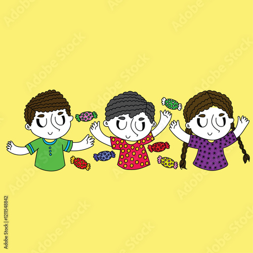 Happy children playing with sweets, spreading joy during festive celebrations.