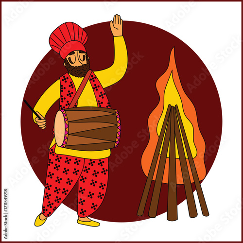 Lohri celebration featuring a drummer by a festive fire, marking the harvest season.