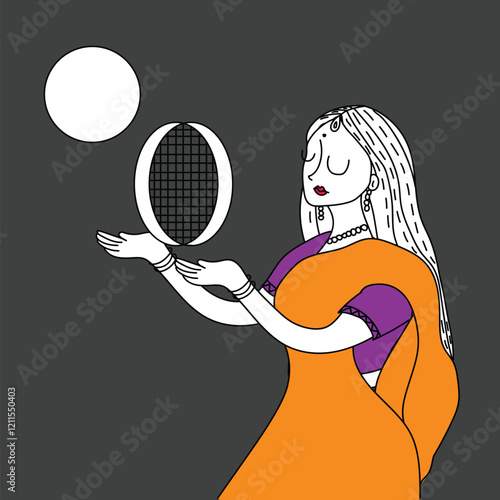 Traditional Karwa Chauth moon gazing ceremony, reflecting devotion and love.