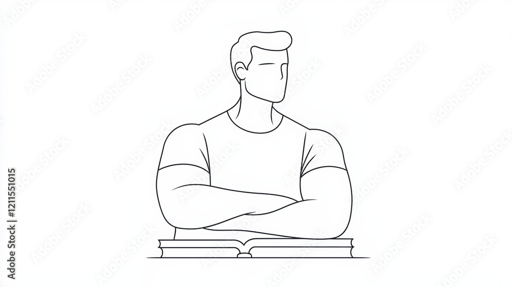 Strength and knowledge a muscular man contemplating life by an open book Strength and knowledge a muscular man contemplating life by an open book