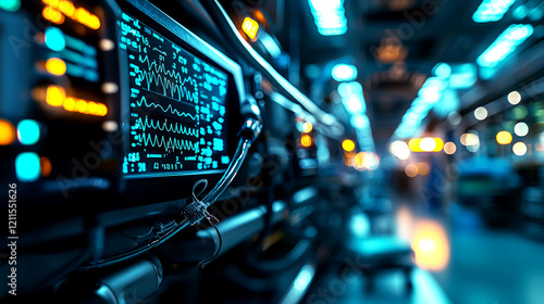 Medical Technology: Close-up of Advanced Hospital Equipment Displaying Vital Patient Data