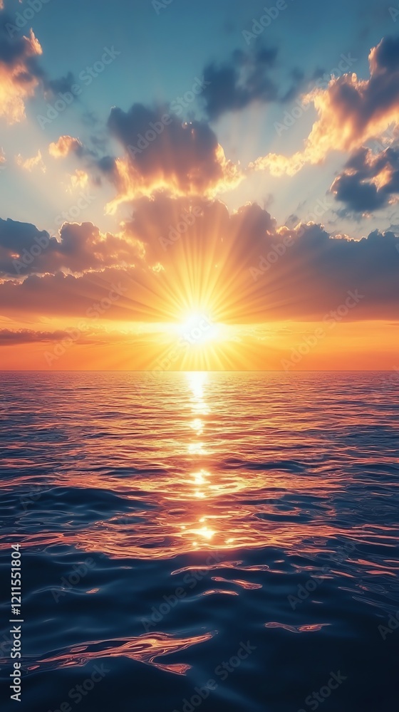 Fototapeta premium Ocean Sunset: Golden Rays and Dramatic Cloudscape