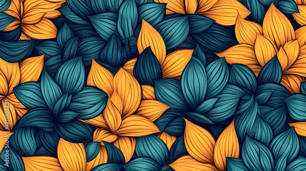 Teal and orange floral pattern, intricate design, close-up view, background texture, ideal for textile prints Teal and orange floral pattern, intricate design, close-up view, background texture, ideal for textile prints