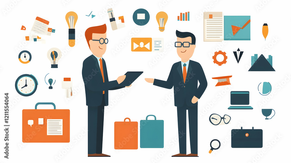 Two businessmen discussing project, office background, teamwork concept, ideal for business presentations Two businessmen discussing project, office background, teamwork concept, ideal for business presentations