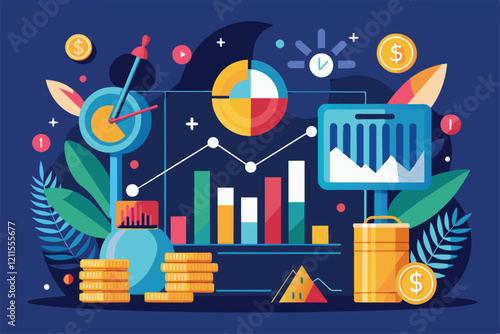 A detailed analysis of investment trends featuring graphs, charts, and financial elements for clear insights, investment data