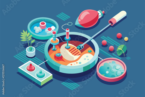 Illustration showcasing various customizable tools for in vitro fertilization and laboratory processes In vitro fertilization Customizable Isometric Illustration