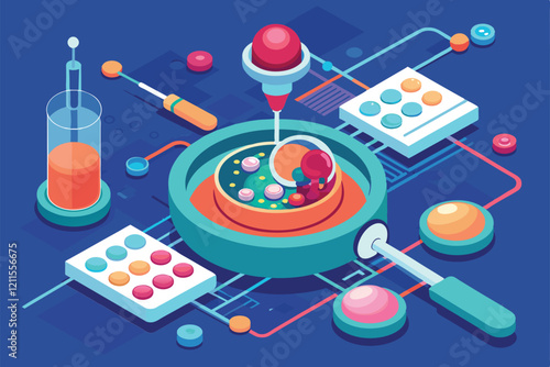 A detailed isometric illustration showcases customizable in vitro fertilization techniques and tools In vitro fertilization Customizable Isometric Illustration