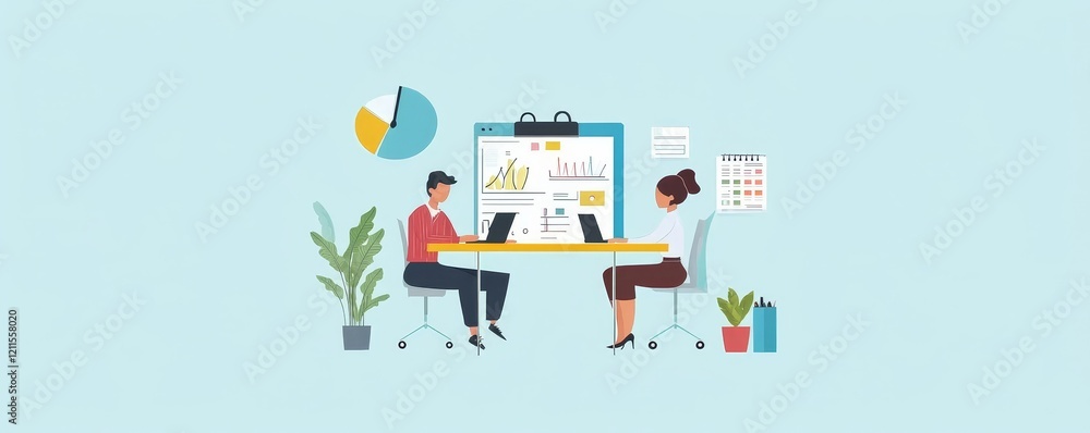 Two business teamwork calculating a valuation in workplace., Generative AI Two business teamwork calculating a valuation in workplace., Generative AI