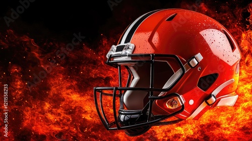 Fiery Cleveland Browns Football Helmet in Action photo