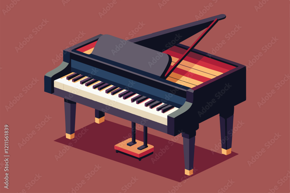 A stylish semi-flat jazz piano sits ready for performance, showcasing its classic keys and elegant structure, Jazz piano Customizable Semi Flat Illustration A stylish semi-flat jazz piano sits ready for performance, showcasing its classic keys and elegant structure, Jazz piano Customizable Semi Flat Illustration