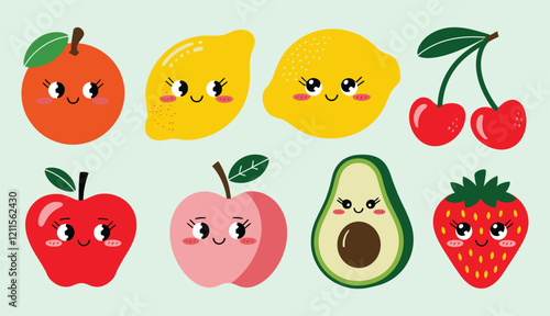 Fruits pins stickers , A set of cute fruits stickers design collectionsimple colorful, flat hand drawn childish doodle style