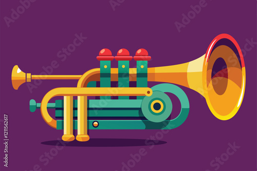 A vibrant jazz trumpet illustration perfect for creative projects or music-themed content, Jazz trumpet Customizable Flat Illustration