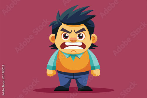A cartoon character stands defiantly, showcasing jealousy through an intense expression and colorful attire, Jealous Customizable Cartoon Illustration