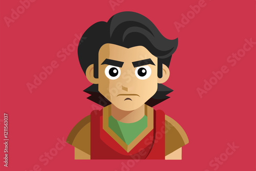 This illustration features a character displaying jealousy with a distinct expression on a bold red backdrop, Jealous Customizable Flat Illustration