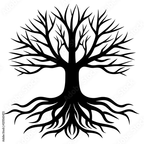 minimal tree root silhouette vector illustration