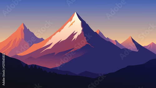 Breathtaking view of a mountain range, showcasing its majestic peaks and natural beauty under a clear sky flat vector illustration