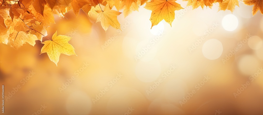 Vibrant autumn leaves in shades of yellow and orange softly falling against a blurred warm golden background creating a serene seasonal atmosphere Vibrant autumn leaves in shades of yellow and orange softly falling against a blurred warm golden background creating a serene seasonal atmosphere