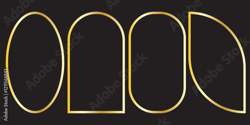 Geometric frames in art deco style. Collection of linear gold frame art deco style. Luxury borders wedding invitation. Thin line oval arch decoration. Vector illustration