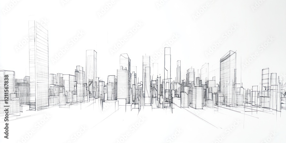 Fototapeta premium A Sketch Depicts A Modern City Skyline
