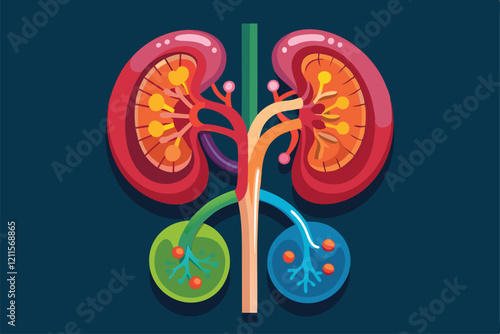 Diagram displaying the anatomy and components of nephrons in the human kidney, highlighting their role in filtration, Kidney nephron anatomy,