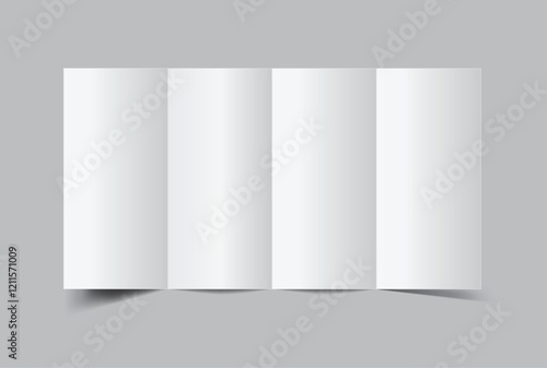 Blank white four fold open leaflet with shadows mockup template on background .Design for open booklet, thank you card, notecards, flyer, greeting card, wedding invitation, postcard, brochure. Vector
