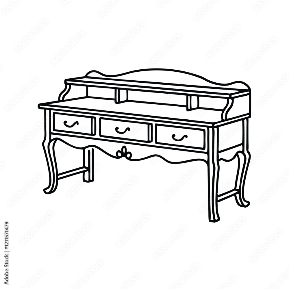 Sideboard Furniture Hand drawn line art flat vector illustration on white background. Sideboard Furniture Hand drawn line art flat vector illustration on white background.