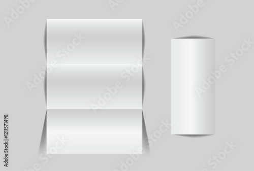 Blank trifold open leaflet, three panel fold with shadows mockup template on background .Open booklet, thank you card, notecards, flyer, greeting card, wedding invitation, postcard, brochure. Vector
