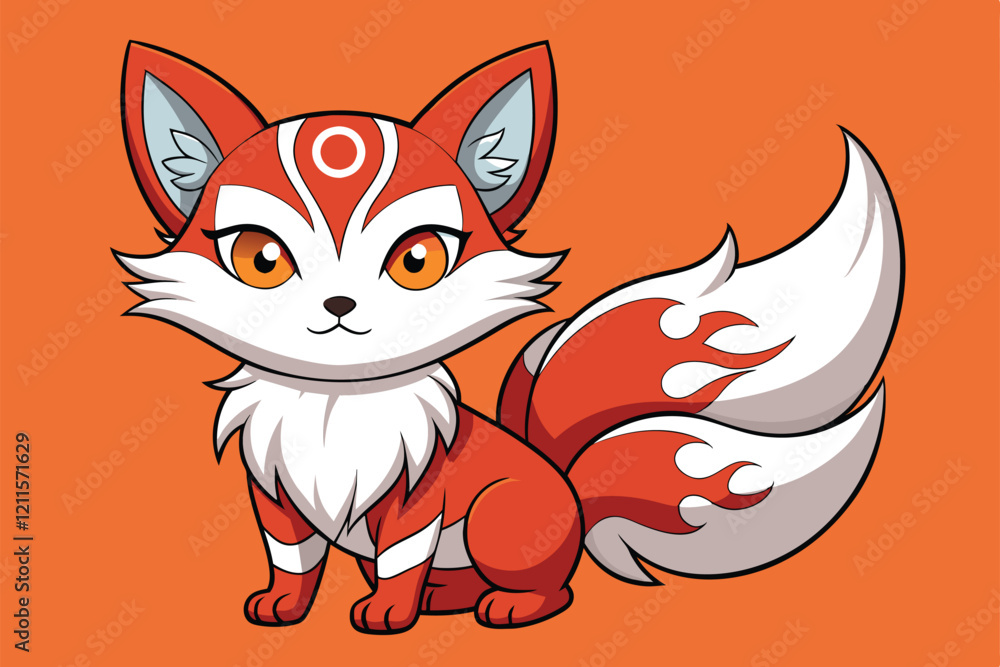Obraz premium This cute kitsune character features bright colors, ideal for fun designs and customization, Kitsune Customizable Cartoon Illustration