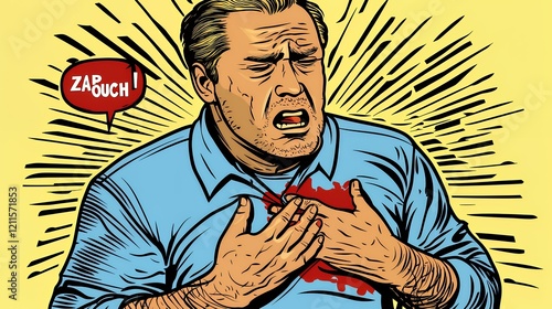 Man Suffering from Chest Pain: A Pop Art Illustration