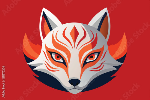 A stylish kitsune mask design with bold colors perfect for customization or artistic inspiration, Kitsune mask Customizable Semi Flat Illustration