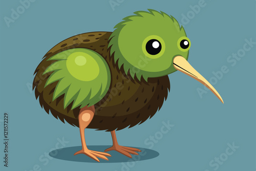 A playful, colorful cartoon kiwi bird with exaggerated proportions, ideal for customization, Kiwi bird Customizable Disproportionate Illustration photo