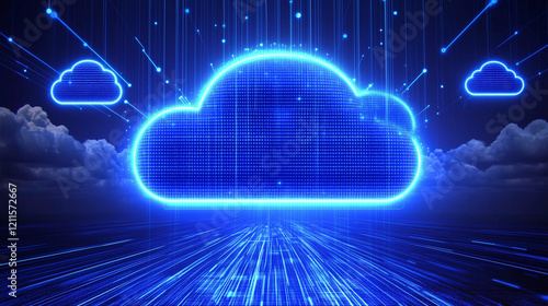 Wallpaper Mural A digital cloud storage concept with floating data icons and glowing connections in the sky, with copy space.  Torontodigital.ca