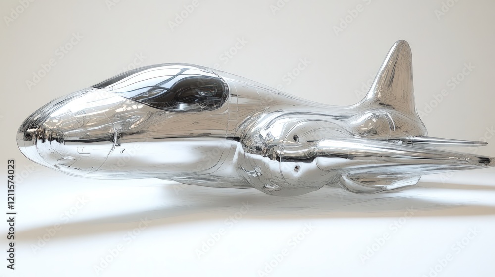 Chrome futuristic jet, sleek design, white background. Chrome futuristic jet, sleek design, white background.