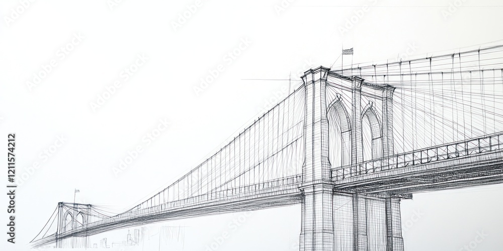 Obraz premium Detailed Line Drawing of the Brooklyn Bridge