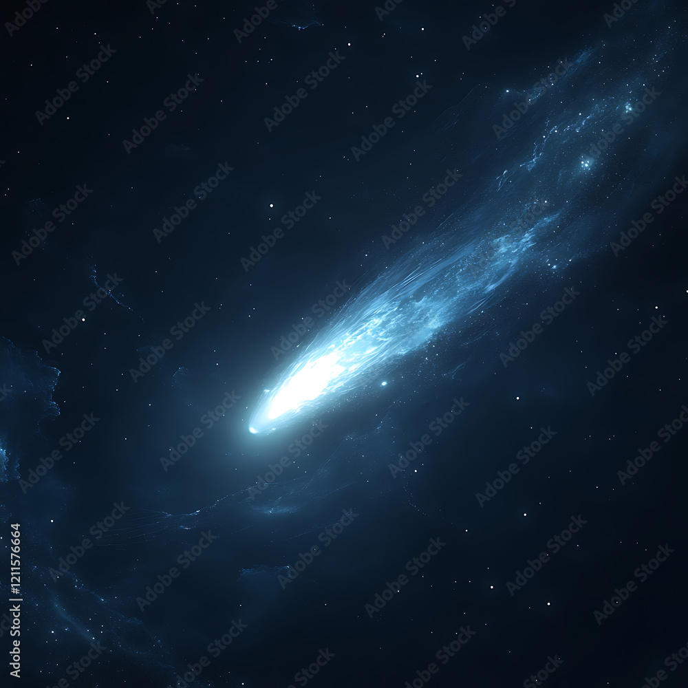 Fototapeta premium sleek comet glowing in a deep space scene, with an ethereal glow and sharp contrast
