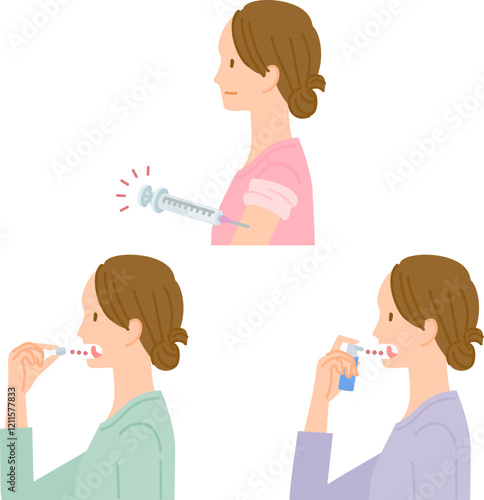 花粉症の治療イメージイラストセット（女性）