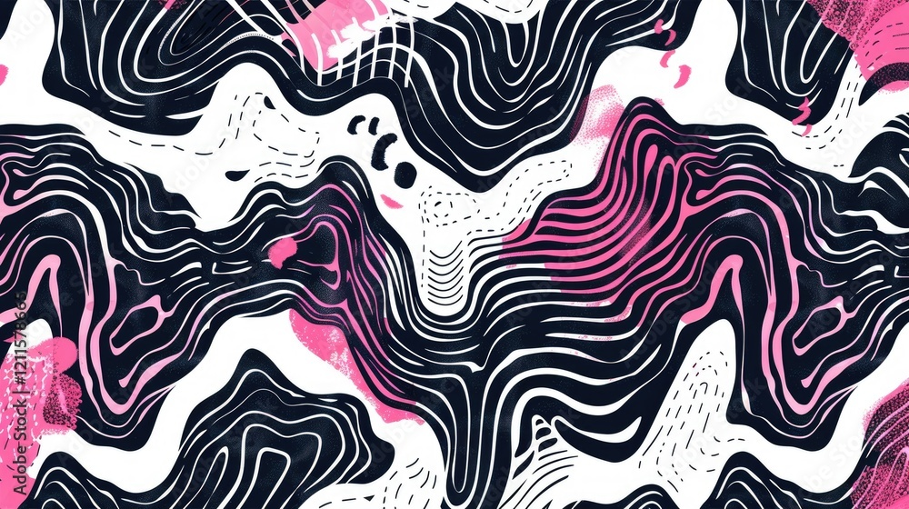 Abstract wavy pattern with pink and black lines, creating a dynamic visual texture. Abstract wavy pattern with pink and black lines, creating a dynamic visual texture.