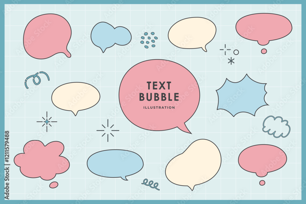 Cute speech bubble doodle isolated pastel with frame elements illustration set. Speech talking thinking box. Dialogue cloud. 8 bit. For game development, mobile app, graphic, social media Cute speech bubble doodle isolated pastel with frame elements illustration set. Speech talking thinking box. Dialogue cloud. 8 bit. For game development, mobile app, graphic, social media