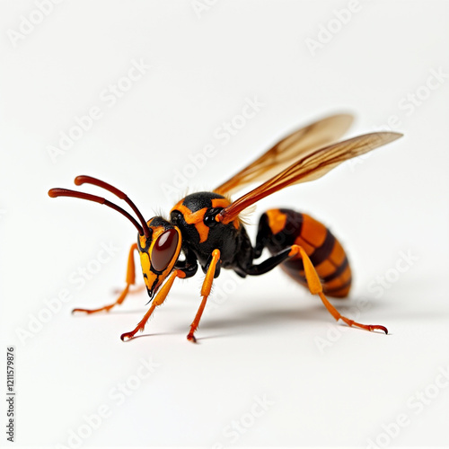 A japanese asian hornet displaying the anatomy in the white background