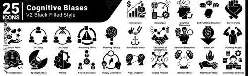 Cognitive Biases icon bundle 25 in Black Filled style