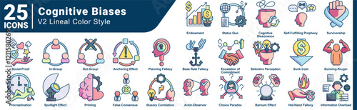 Cognitive Biases icon bundle 25 in lineal Color style