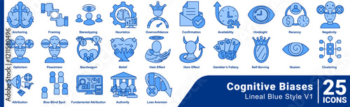 Cognitive Biases icon set 25 in line style