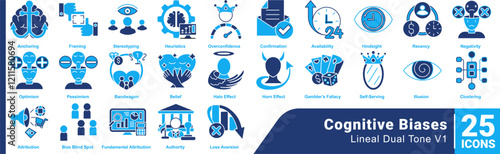Cognitive Biases icon set 25 in line style