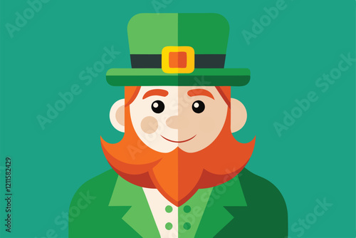 A vibrant leprechaun character with an iconic hat and beard, perfect for customizable festive art and designs, Leprechaun Customizable Flat Illustration