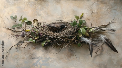 Bird Nest Spring Decor Rustic Tabletop Still Life photo