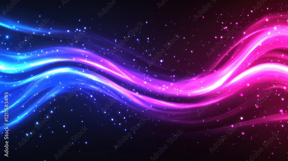 Fototapeta premium Glowing neon waves, cosmic background, digital art, website header